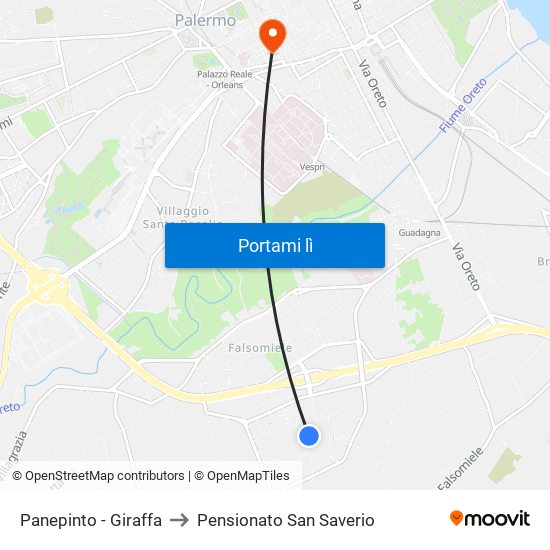 Panepinto - Giraffa to Pensionato San Saverio map