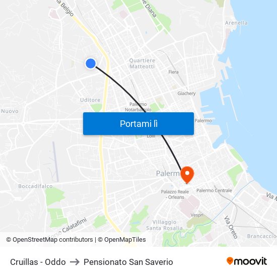 Cruillas - Oddo to Pensionato San Saverio map