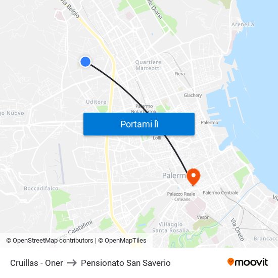 Cruillas - Oner to Pensionato San Saverio map