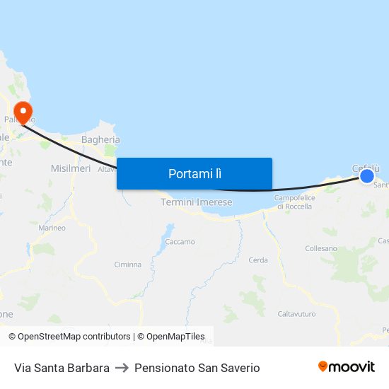 Via Santa Barbara to Pensionato San Saverio map