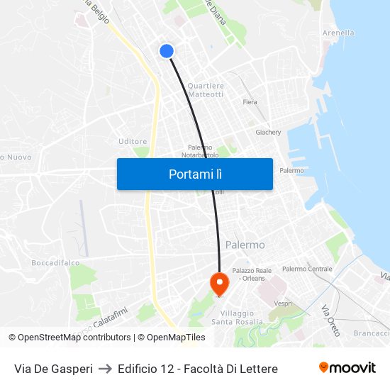 Via De Gasperi to Edificio 12 - Facoltà Di Lettere map