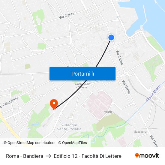 Roma - Bandiera to Edificio 12 - Facoltà Di Lettere map