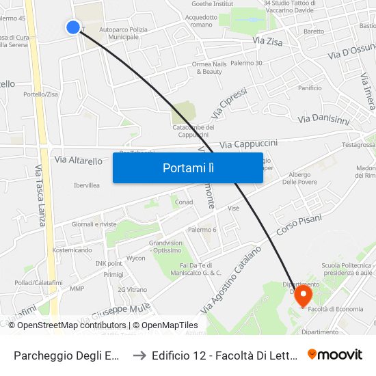 Parcheggio Degli Emiri to Edificio 12 - Facoltà Di Lettere map