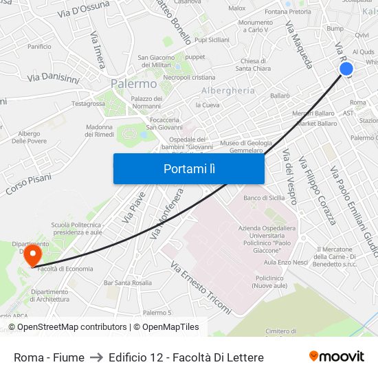 Roma - Fiume to Edificio 12 - Facoltà Di Lettere map