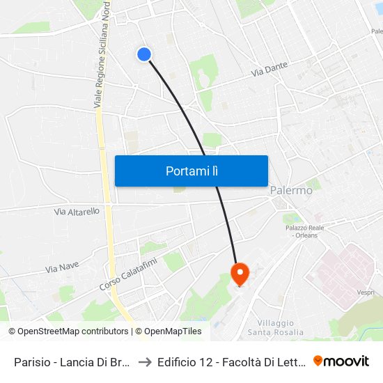Parisio - Lancia Di Brolo to Edificio 12 - Facoltà Di Lettere map