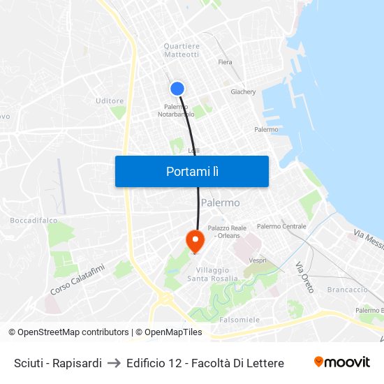 Sciuti - Rapisardi to Edificio 12 - Facoltà Di Lettere map