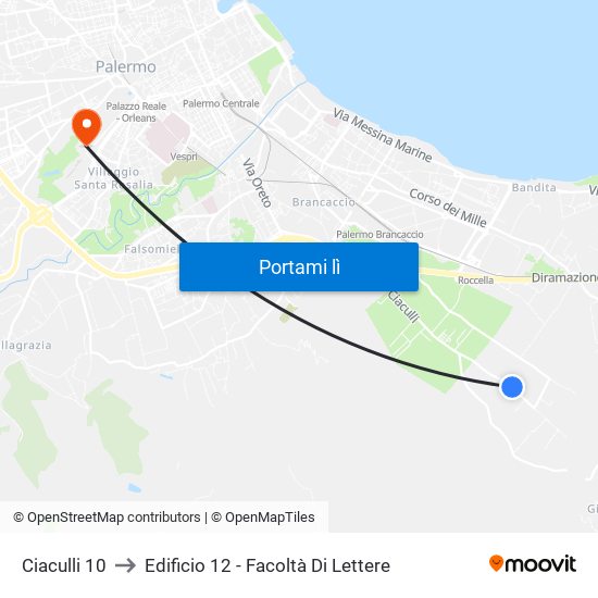 Ciaculli 10 to Edificio 12 - Facoltà Di Lettere map