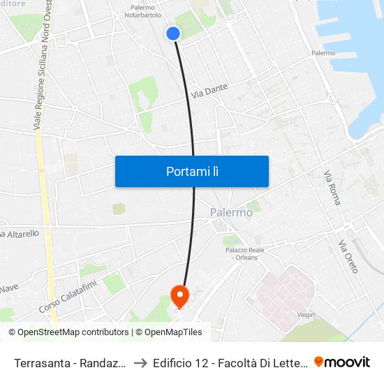 Terrasanta - Randazzo to Edificio 12 - Facoltà Di Lettere map