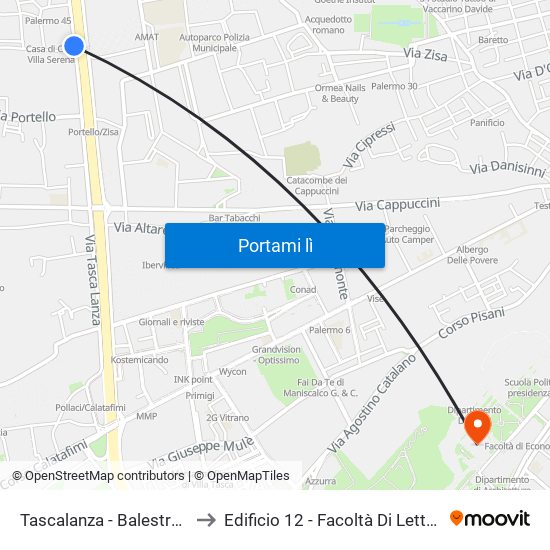 Tascalanza - Balestrate to Edificio 12 - Facoltà Di Lettere map