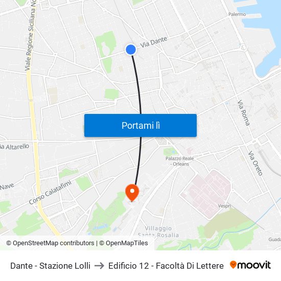 Dante - Stazione Lolli to Edificio 12 - Facoltà Di Lettere map