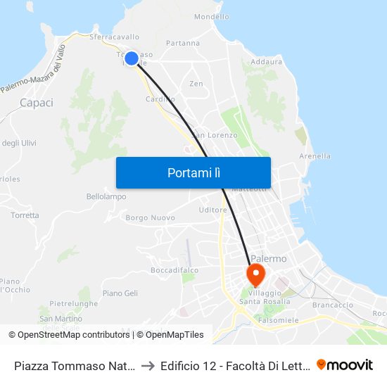 Piazza Tommaso Natale to Edificio 12 - Facoltà Di Lettere map