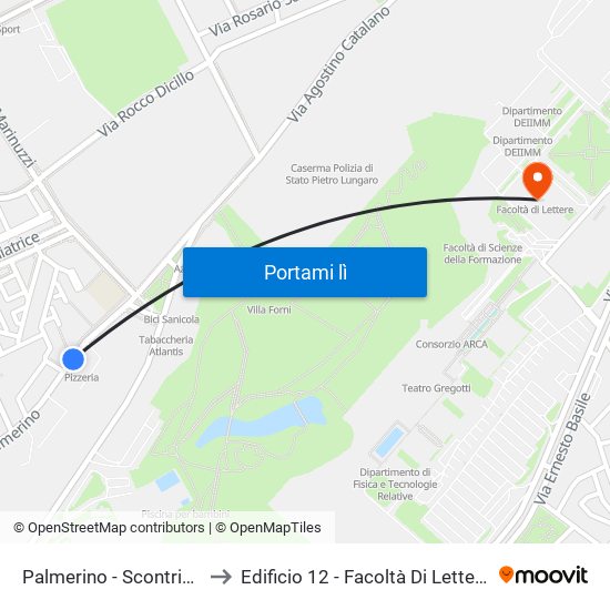 Palmerino - Scontrino to Edificio 12 - Facoltà Di Lettere map
