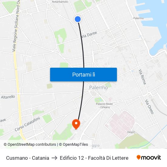 Cusmano - Catania to Edificio 12 - Facoltà Di Lettere map