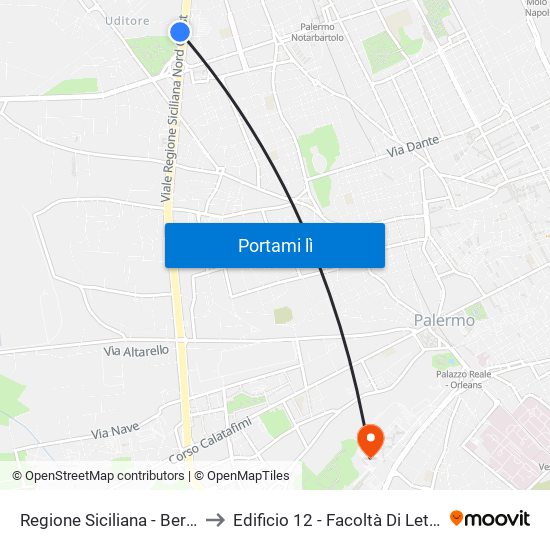 Regione Siciliana - Bernini to Edificio 12 - Facoltà Di Lettere map