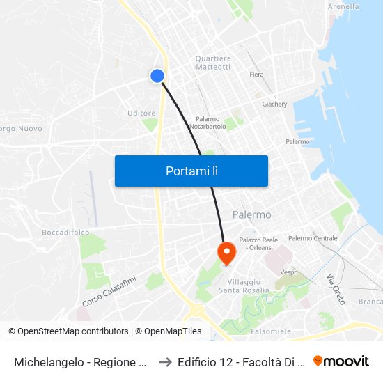 Michelangelo - Regione Siciliana to Edificio 12 - Facoltà Di Lettere map