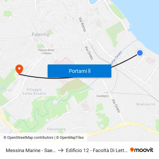 Messina Marine - Saetta to Edificio 12 - Facoltà Di Lettere map