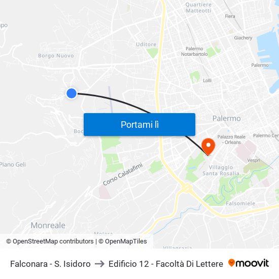 Falconara - S. Isidoro to Edificio 12 - Facoltà Di Lettere map