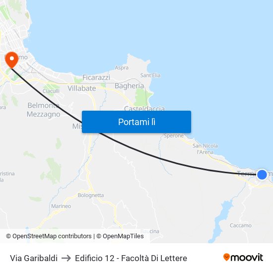 Via Garibaldi to Edificio 12 - Facoltà Di Lettere map