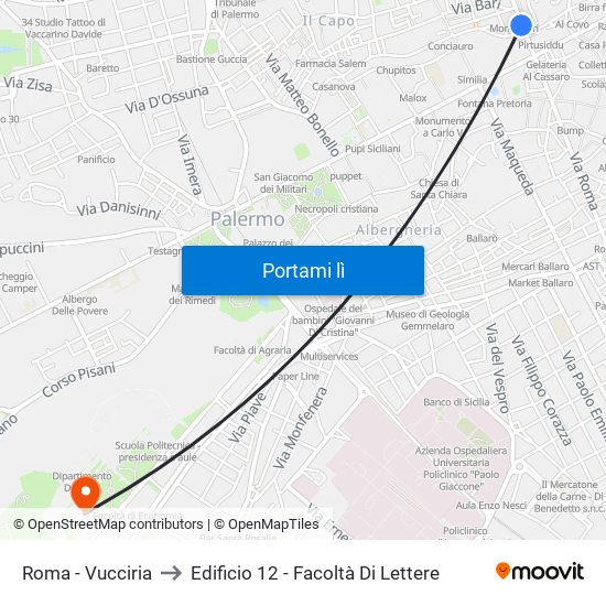 Roma - Vucciria to Edificio 12 - Facoltà Di Lettere map