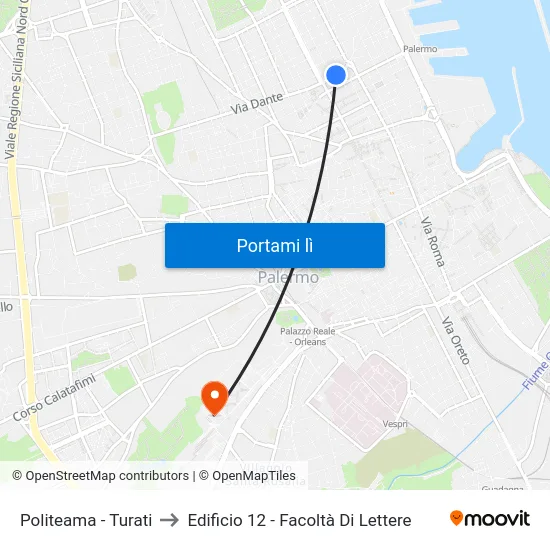 Politeama - Turati to Edificio 12 - Facoltà Di Lettere map