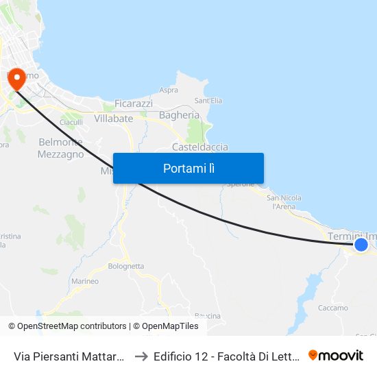 Via Piersanti Mattarella to Edificio 12 - Facoltà Di Lettere map