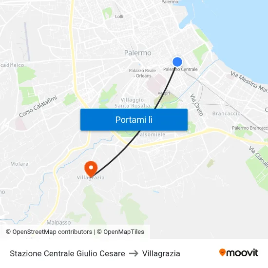 Stazione Centrale Giulio Cesare to Villagrazia map