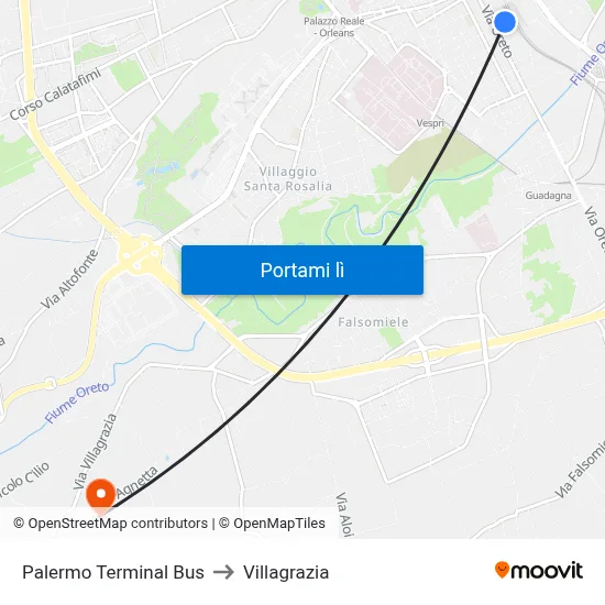 Palermo Terminal Bus to Villagrazia map