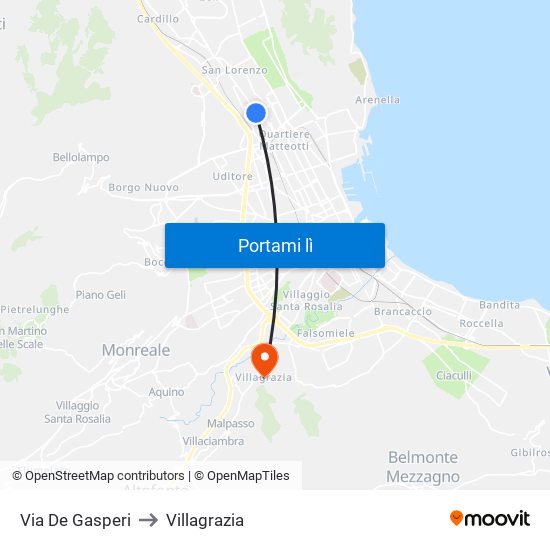 Via De Gasperi to Villagrazia map