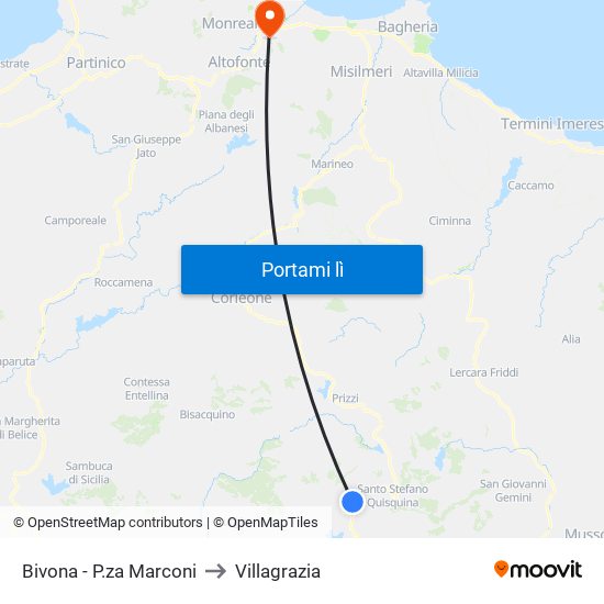 Bivona - P.za Marconi to Villagrazia map