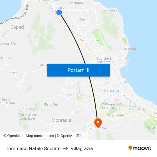 Tommaso Natale Socrate to Villagrazia map