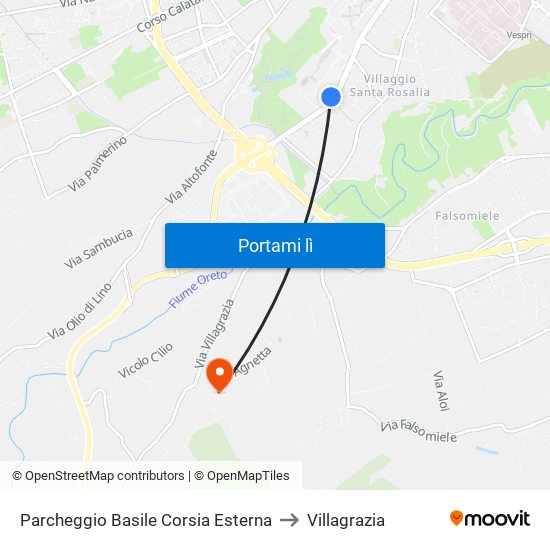 Parcheggio Basile Corsia Esterna to Villagrazia map