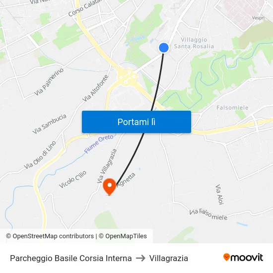 Parcheggio Basile Corsia Interna to Villagrazia map