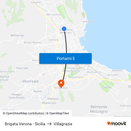 Brigata Verona - Sicilia to Villagrazia map