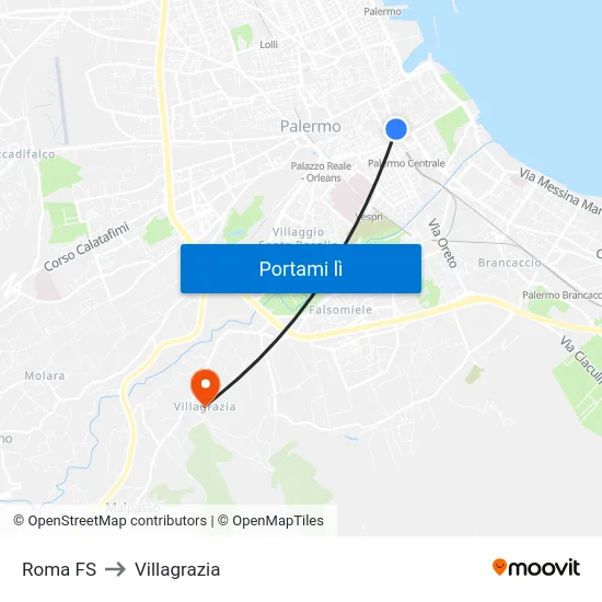 Roma FS to Villagrazia map