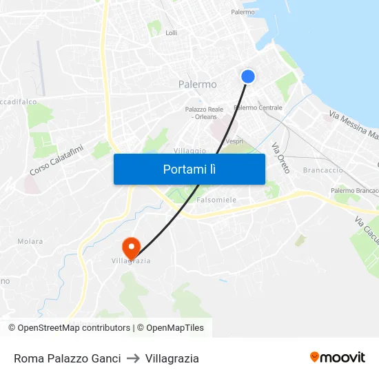 Roma Palazzo Ganci to Villagrazia map