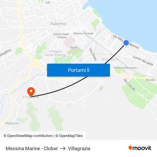 Messina Marine - Clober to Villagrazia map