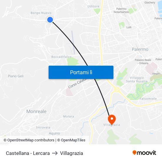 Castellana - Lercara to Villagrazia map