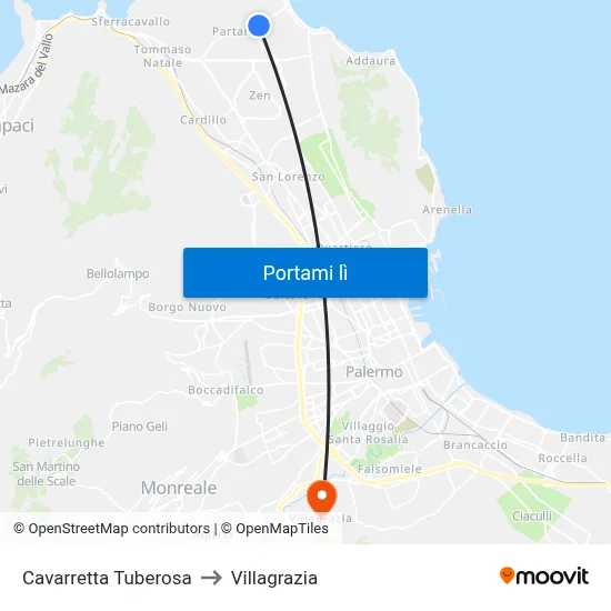 Cavarretta Tuberosa to Villagrazia map