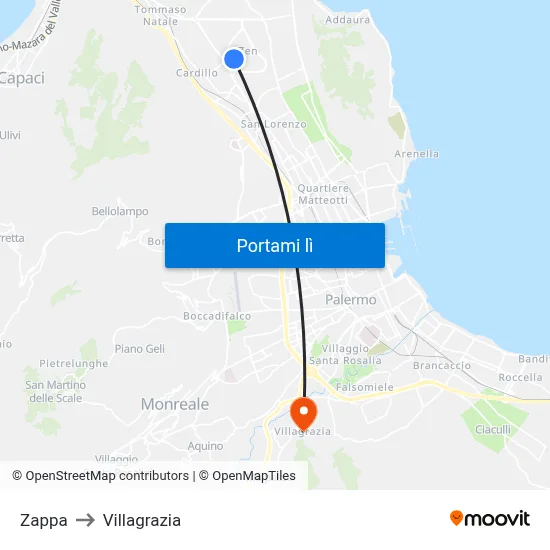 Zappa to Villagrazia map