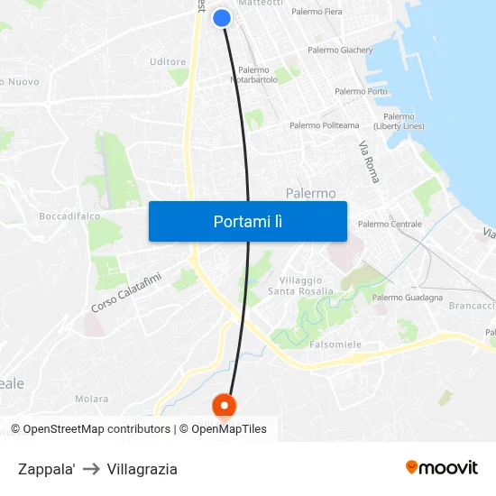 Zappala' to Villagrazia map