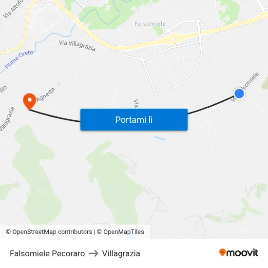 Falsomiele Pecoraro to Villagrazia map