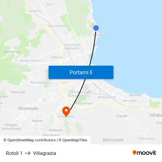 Rotoli 1 to Villagrazia map