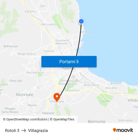 Rotoli 3 to Villagrazia map