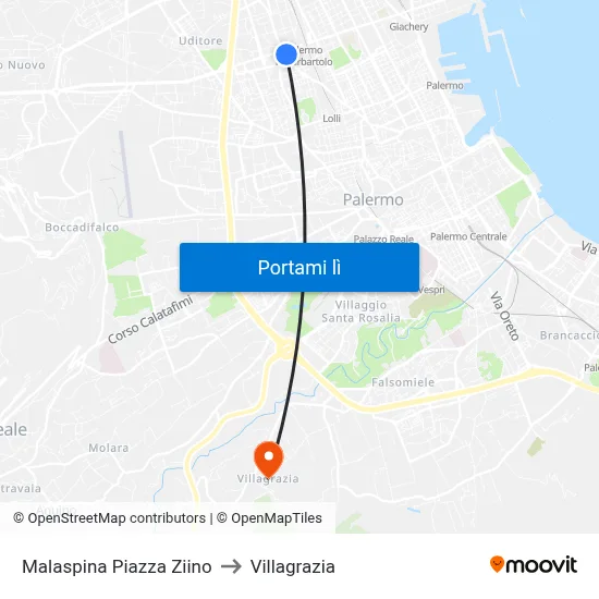 Malaspina Piazza Ziino to Villagrazia map
