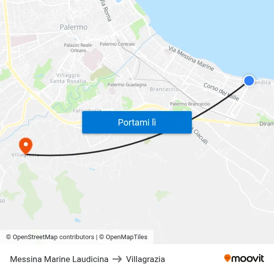 Messina Marine Laudicina to Villagrazia map