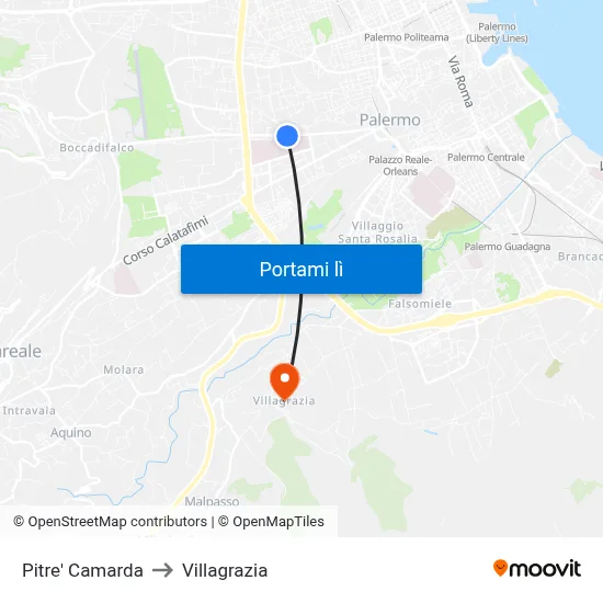 Pitre' Camarda to Villagrazia map