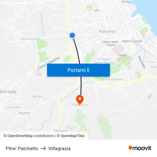 Pitre' Palchetto to Villagrazia map