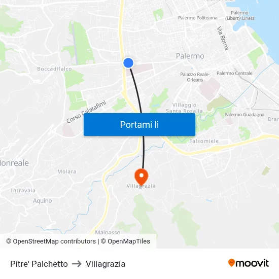Pitre' Palchetto to Villagrazia map