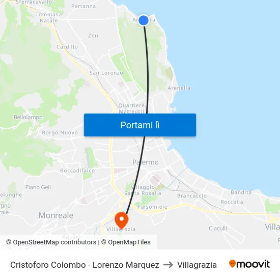 Cristoforo Colombo  -  Lorenzo Marquez to Villagrazia map