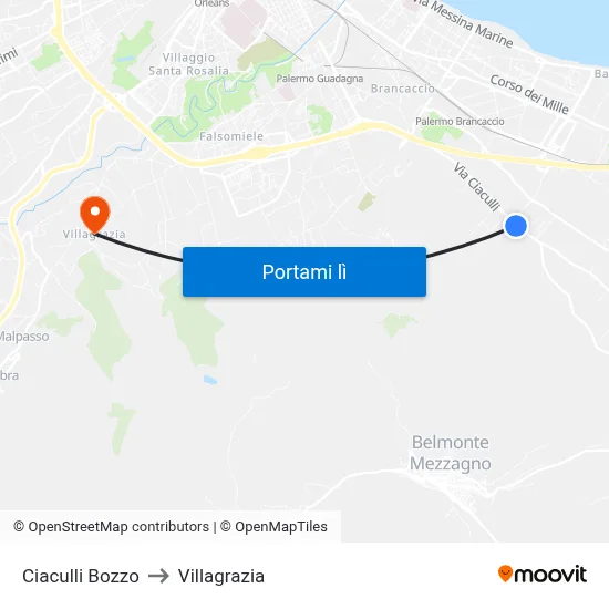 Ciaculli Bozzo to Villagrazia map